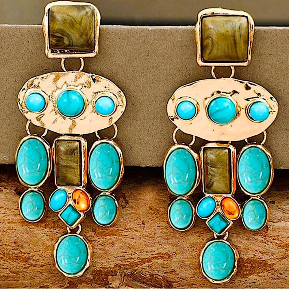Western Turquoise Stone Dangle Earrings